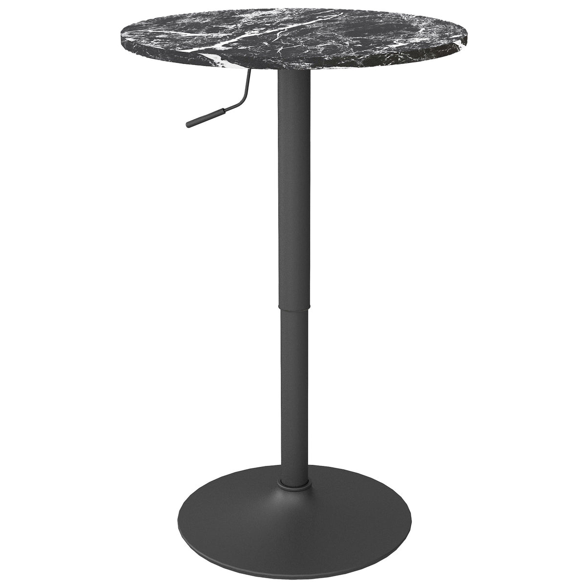 Bartafel voor 2 personen, in hoogte verstelbaar, marmerlook, 60 x 60 x 68-93,5 cm, zwart