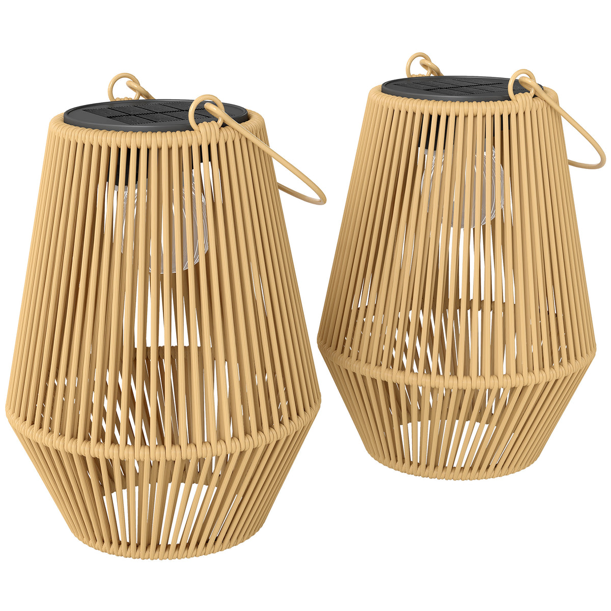 Solar-vloerlamp 2-delige set rotan hangende solarlampen met lichtsensor IP44 waterdichte solarlamp voor tuin