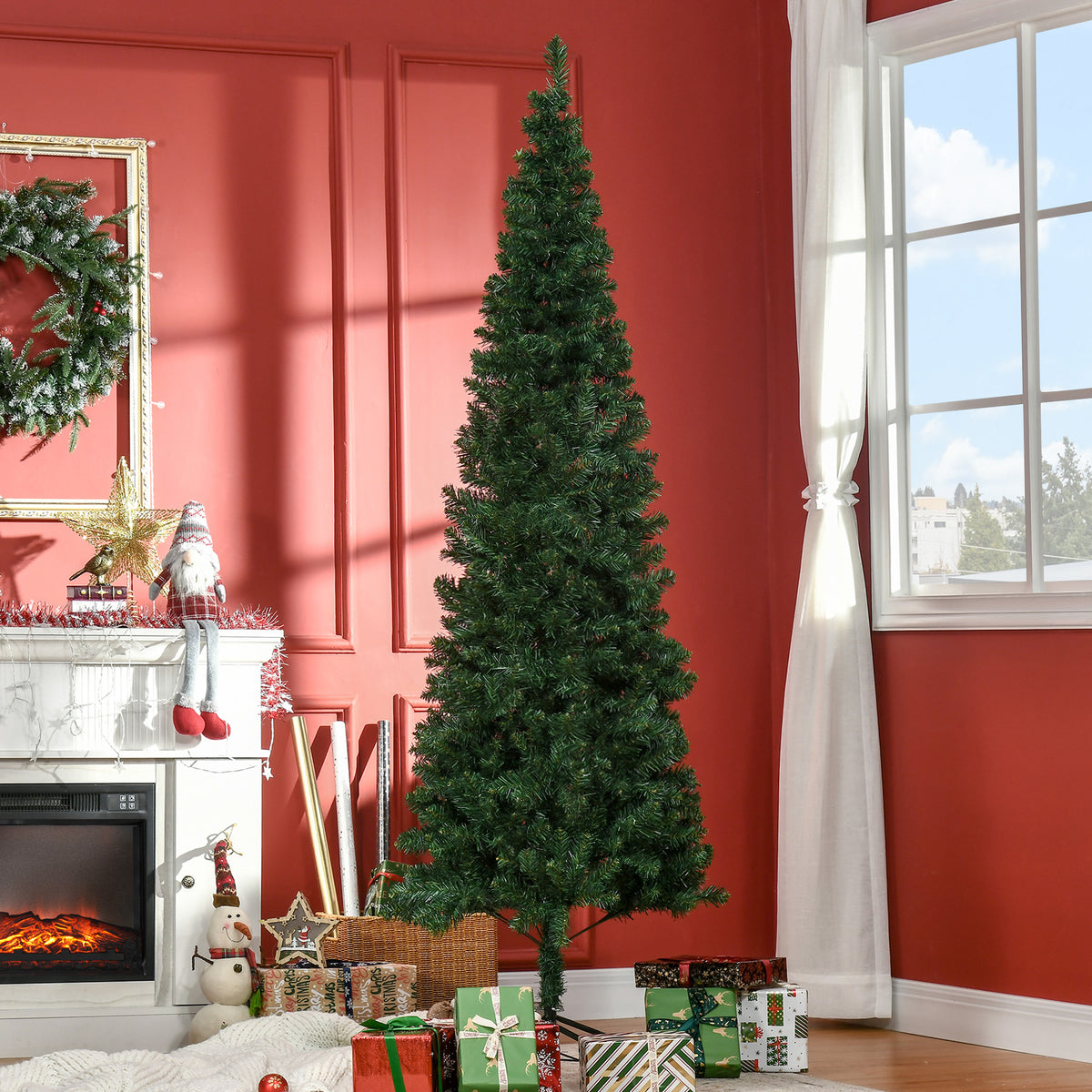 Kunstkerstboom, kunstmatige kerstboom, incl. standaard, ledverlichting, 2,1 m, 1 kerstster, groen (2)