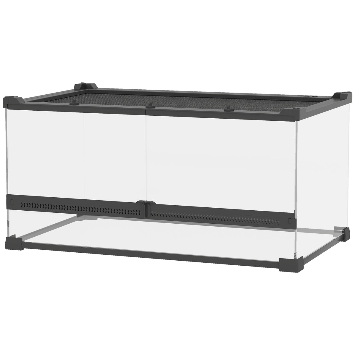 Glazen terrarium voor reptielen, verhoogde & waterdichte bodem, knopsluiting