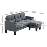 Hoekbank in L-vorm, aan beide zijden monteerbare chaise longue, gestoffeerde bank, donkergrijs (3)