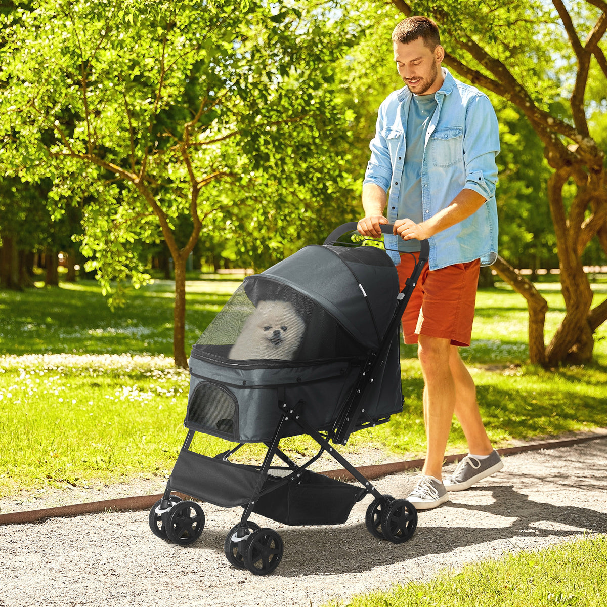 Hondenbuggy hondenwagen tot 10 kg inklapbaar gaasvenster opbergmand verstelbare kap donkergrijs 76,5 x 52 x 95 (2)