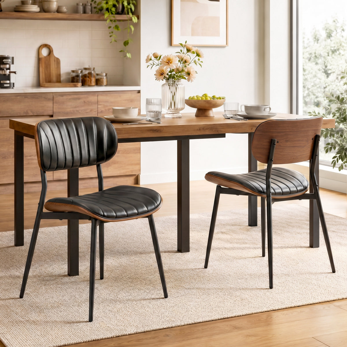 Eetkamerstoelen 2-delige set keukenstoelen moderne gestoffeerde stoel met zitting van kunstleer, gebogen (2)