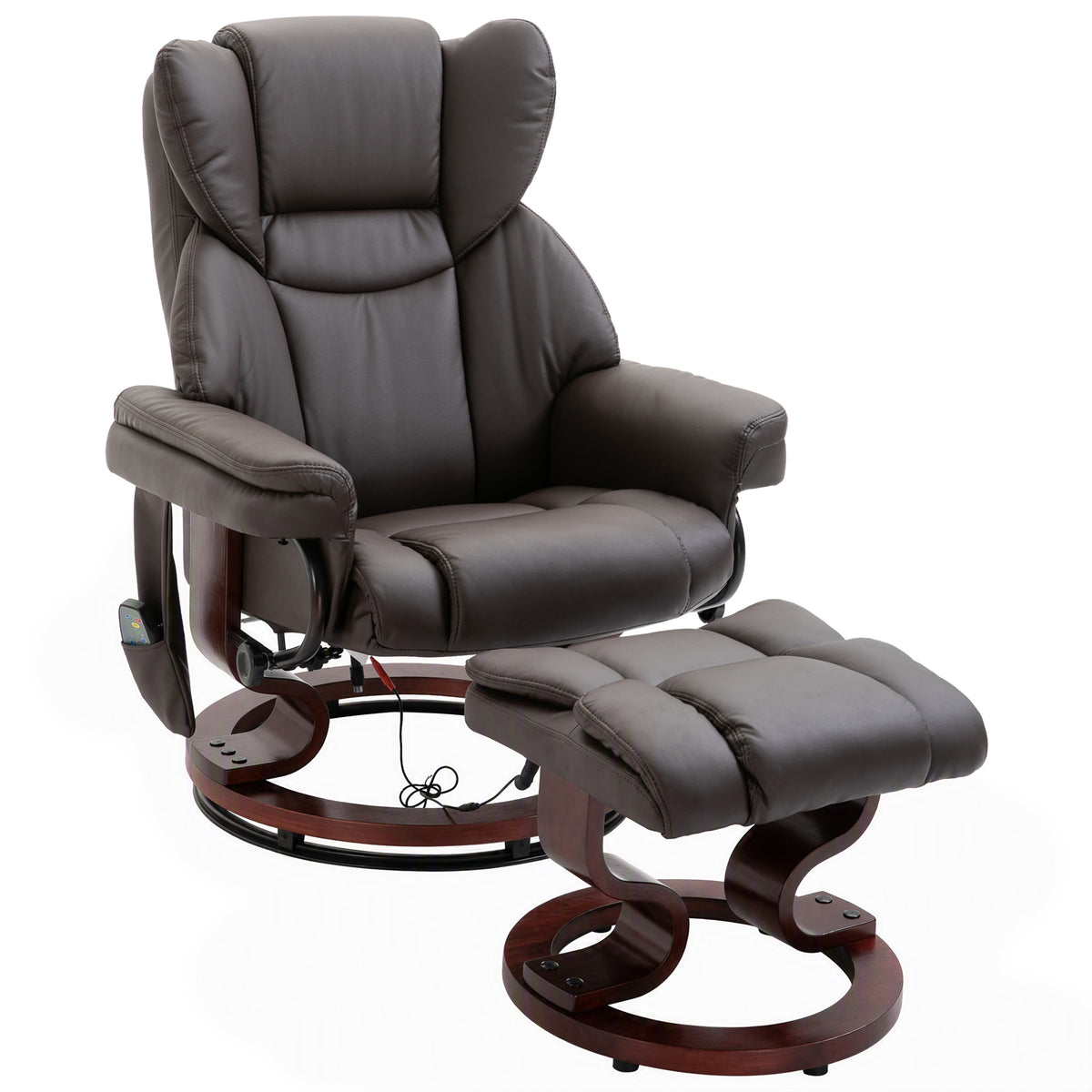 Relaxfauteuil met hocker, 360° draaibare tv-fauteuil met massage, ligfunctie, massagestoel met zijvak