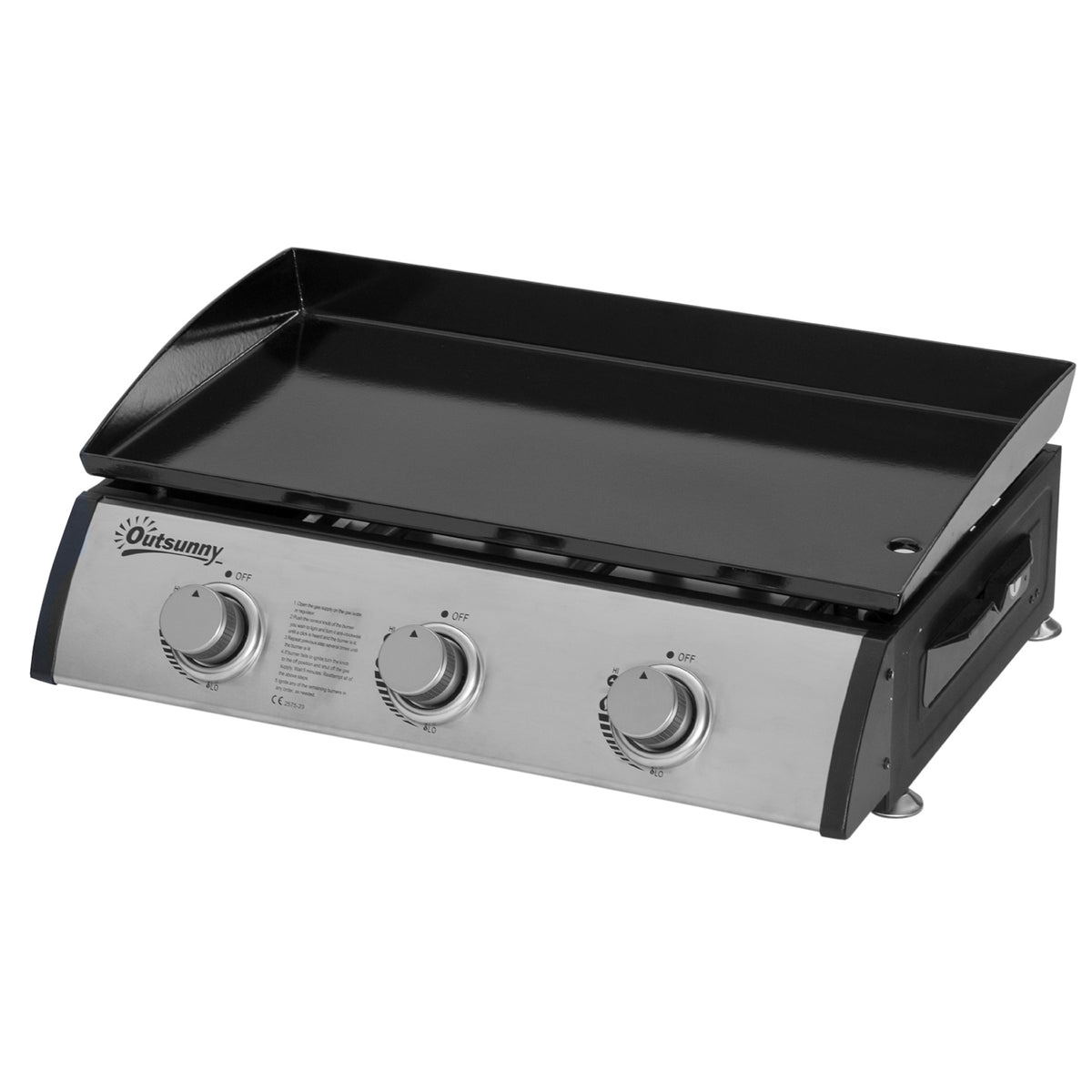 Gasbarbecue met 3 branders, slang, antiaanbakplaat, roestvrij staal, kleur: zilver, 63 x 48 x 21 cm