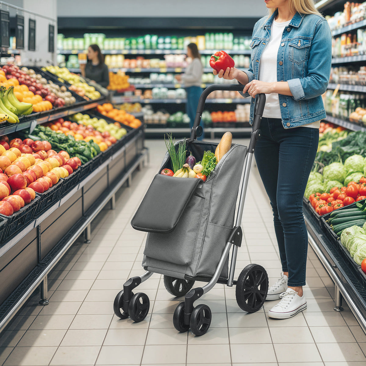 Boodschappentrolley, 46 liter tas, inklapbare boodschappenwagen met koeltas, verstelbare handgreep, aluminium (2)