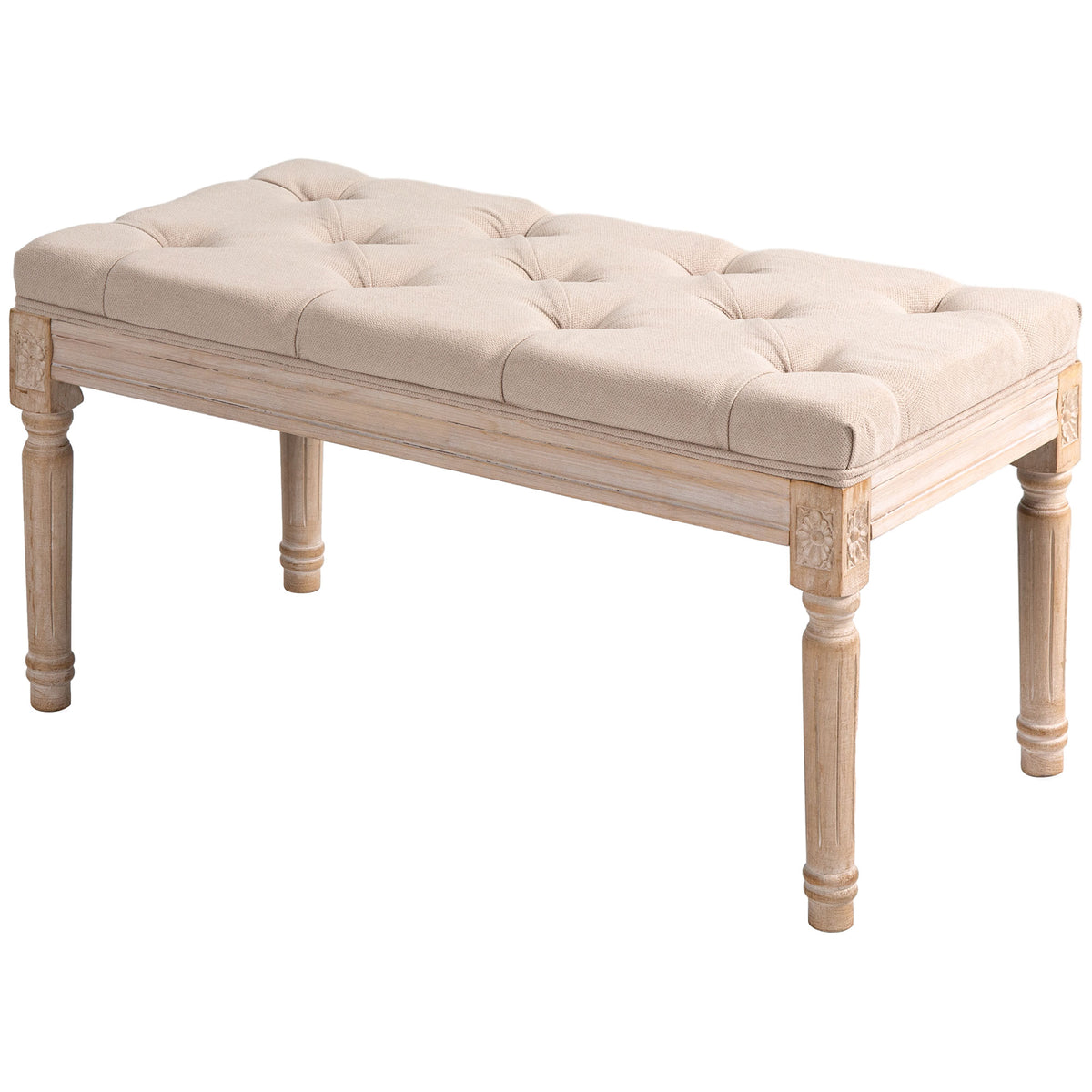 Bank in vintage-design, vintage bank, gecapitonneerd, gedraaide poten, shabby chic, crème