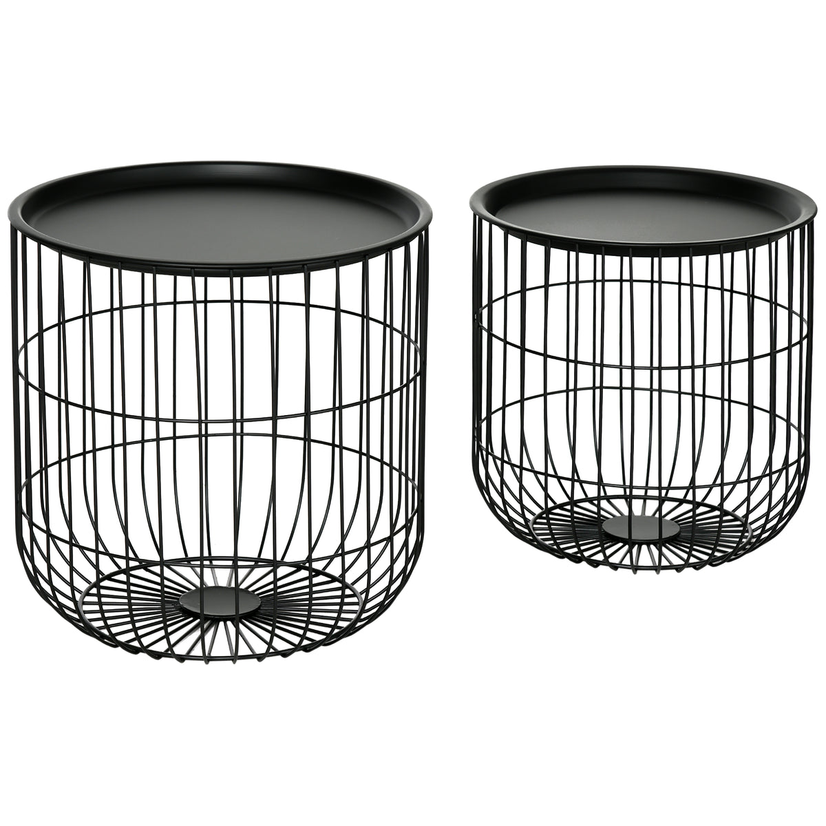 Set van 2 bijzettafels in Scandinavisch design, met opbergruimte, stapelbaar, zwart