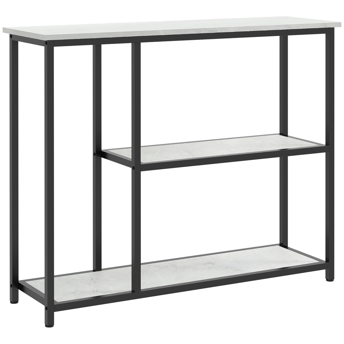Sidetable in industrieel design, 2 planken, marmerlook, zwart + wit