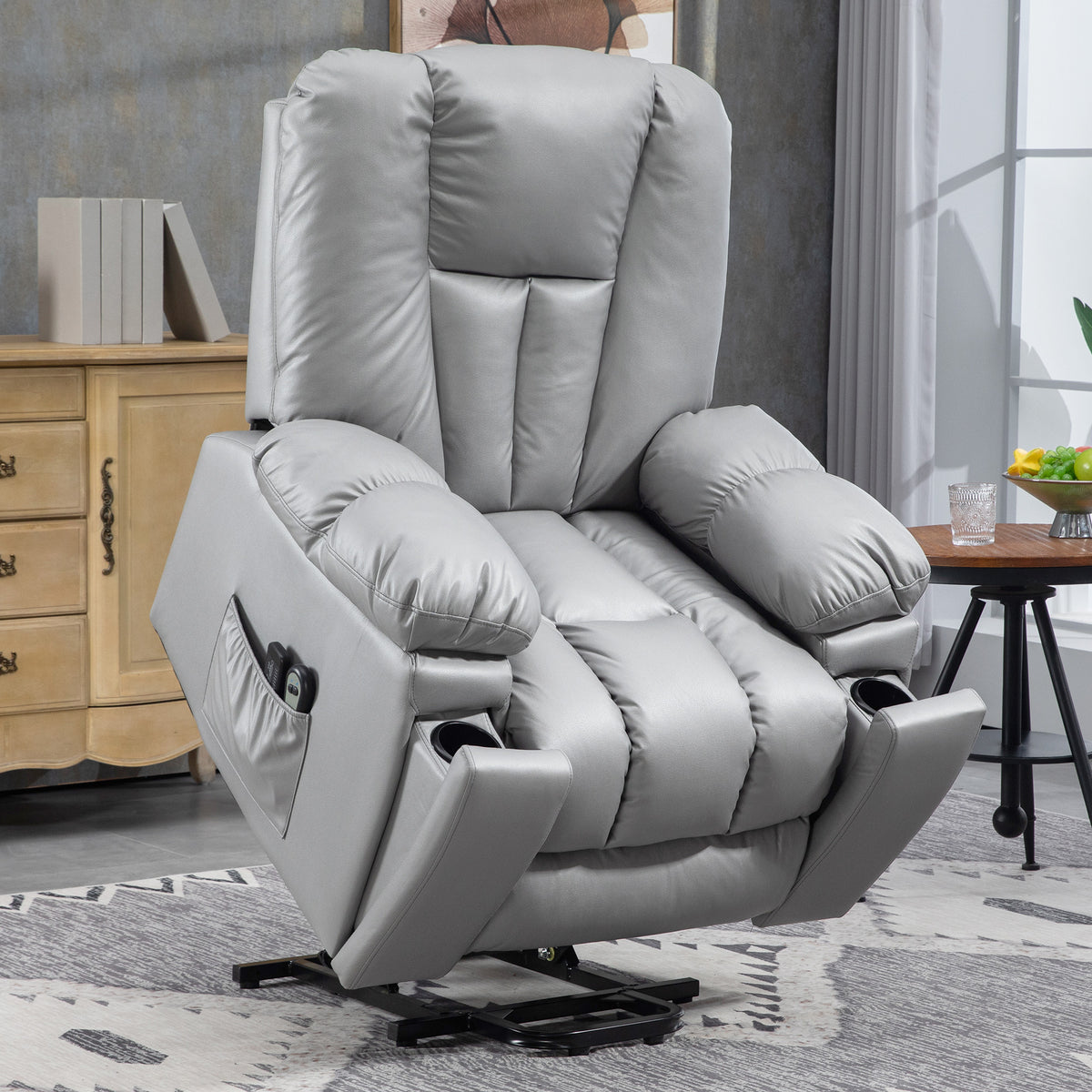 Massagestoel relaxfauteuil seniorenstoel, afstandsbediening, zijvakken, 94 cm x 96 cm x 106 cm, donkergrijs (2)