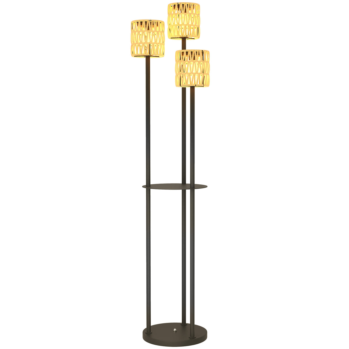 Solar-vloerlamp rotan, solarlampen met lichtsensor, 3 lichtstanden, solarlamp in boho-stijl, IP44, Ø37 x 144H cm