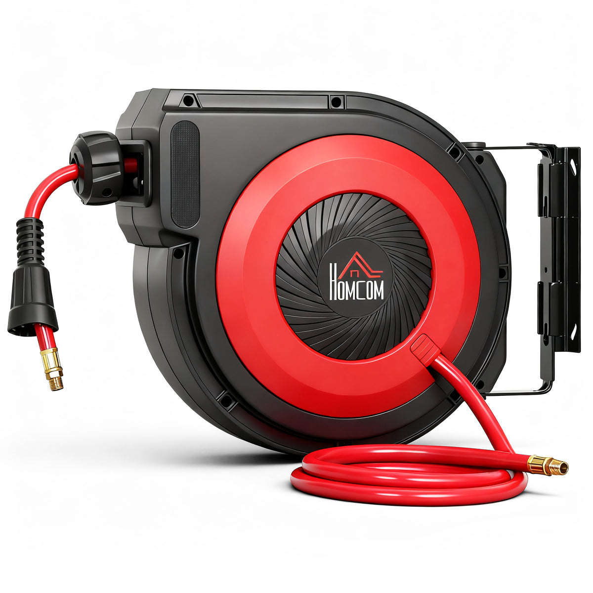 Slanghaspel met oprolmechanisme, 16,5 m lange slang, wandmontage, rood+zwart