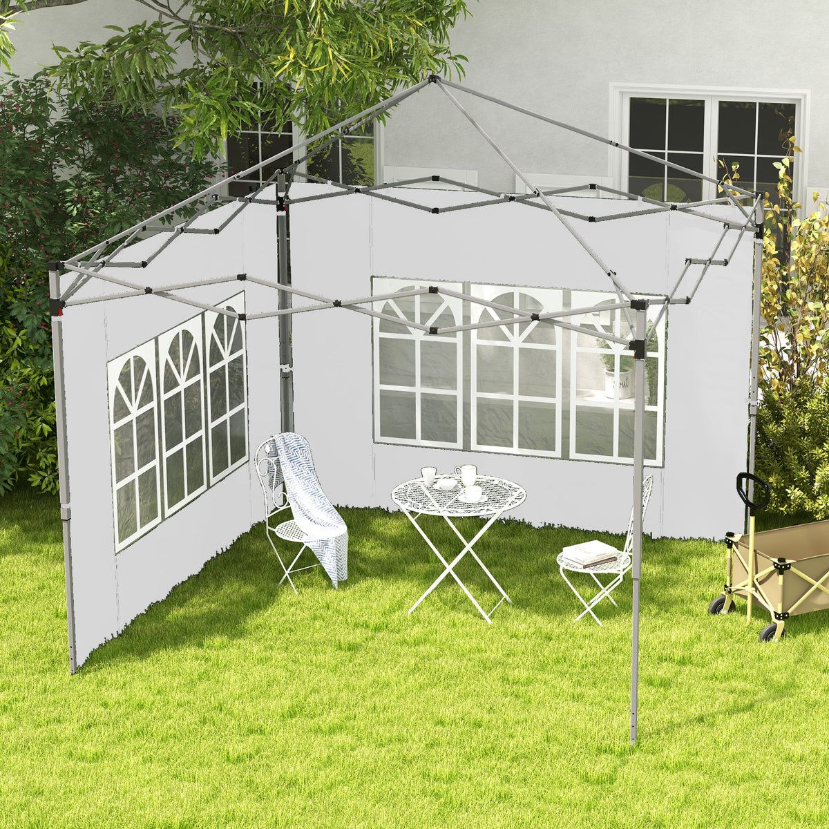 Set van 2 zijpanelen voor paviljoen 3x3/3x4 m, zijwand met venster, waterdicht wit (2)
