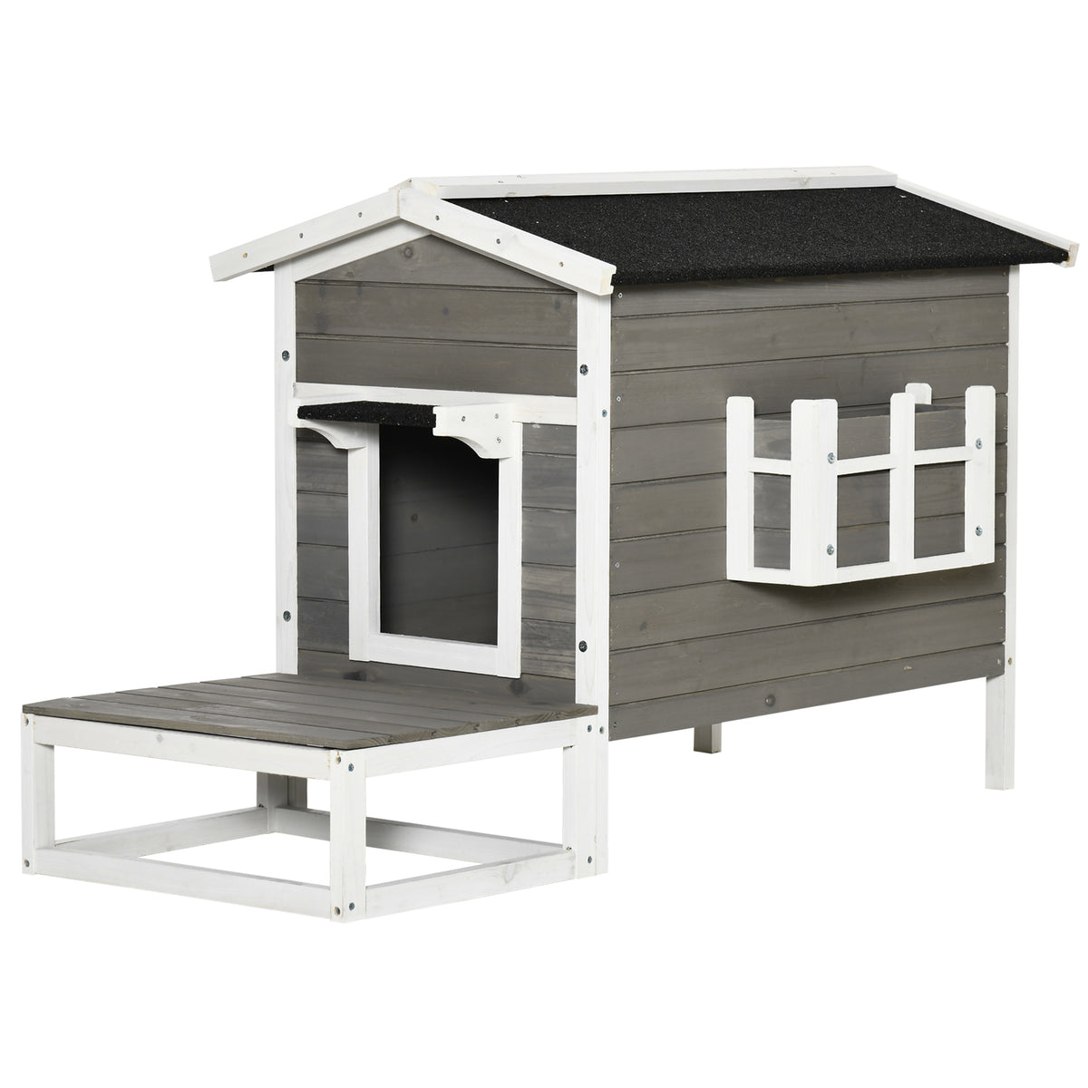 Houten kattenhuis wintervast waterdicht kattenhok met asfalt dak terras kattenhol kattenbak buiten schuilplaats