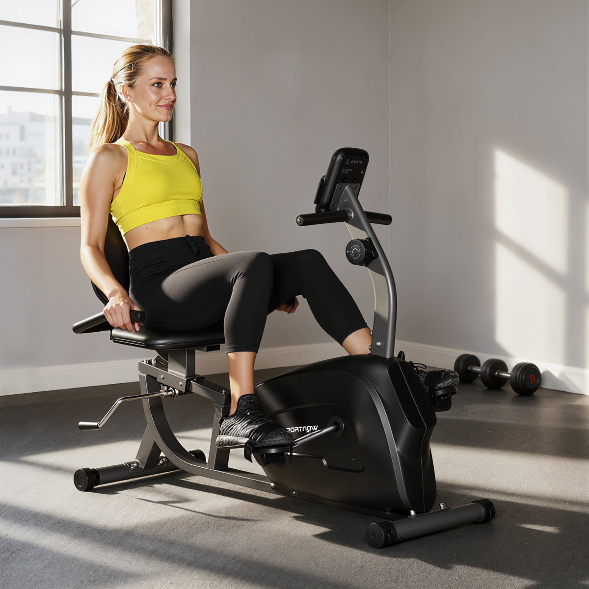 Hometrainer, magnetische ligfiets, 8 weerstandsniveaus, verstelbaar, lcd-scherm, metaal, kunststof, zwart (2)