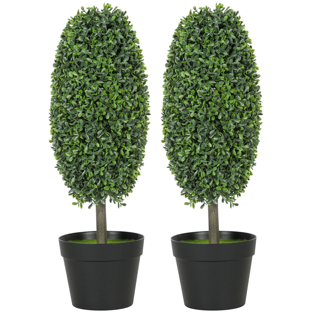 2-delige set kunstplanten, uv-bestendige kunstbomen in pot, kunststof, cement, groen