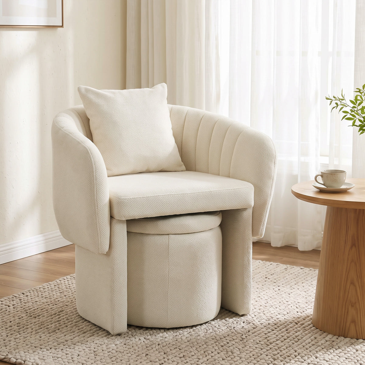 Relaxfauteuil met voetenbank, loungestoel met gebogen rugleuning, armleuningen, Scandinavische chenille (2)