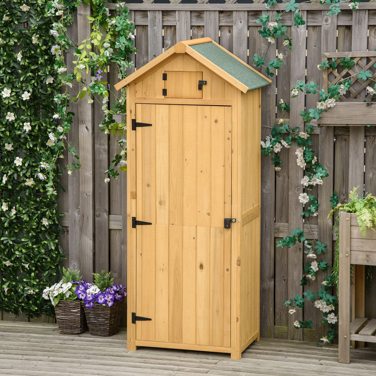 Tuinkast tuinhuis gereedschapshuis gereedschapsschuur met legplanken asfalt dak raam hout geel+groen 77 x 54,2 x (2)