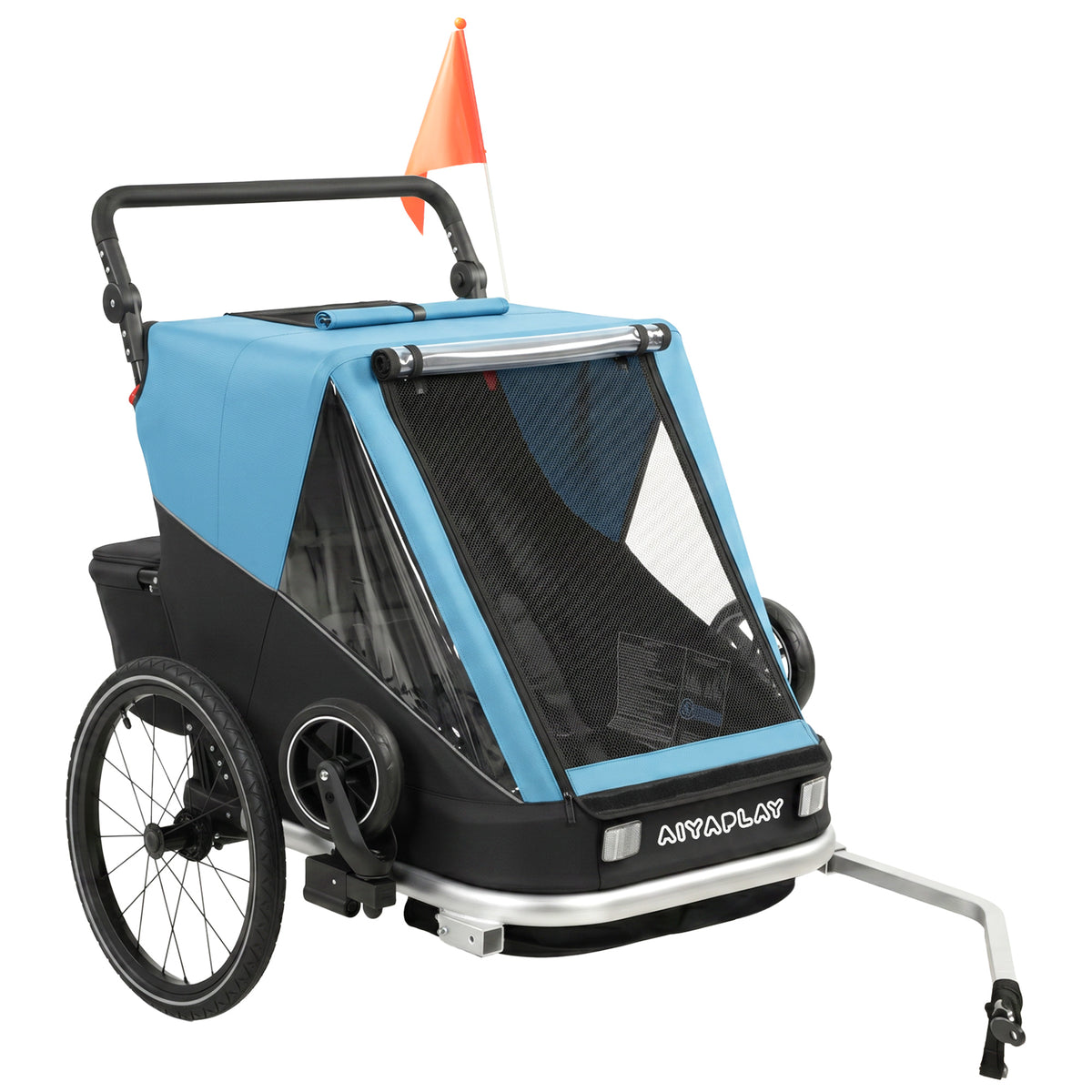 Fietskar voor kinderen, 2-zits, 2-in-1 opvouwbare kinderfietskar met verstelbare zitting en gordels, blauw