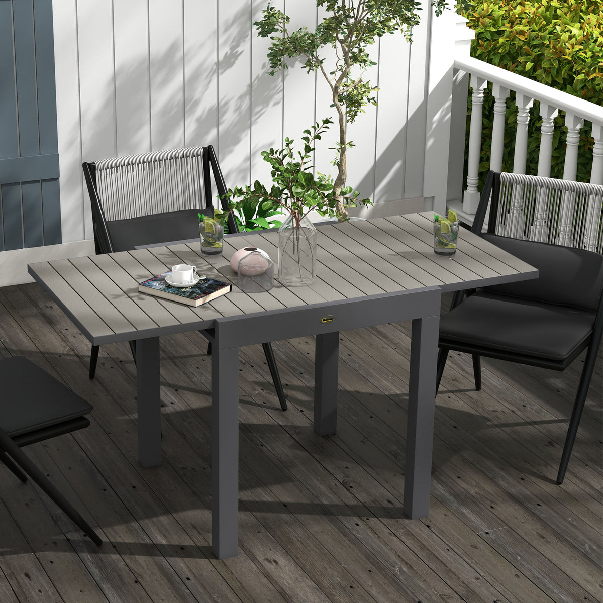 Tuintafel outdoortafel, weerbestendig, 162 x 80 x 75 cm, grijs (2)