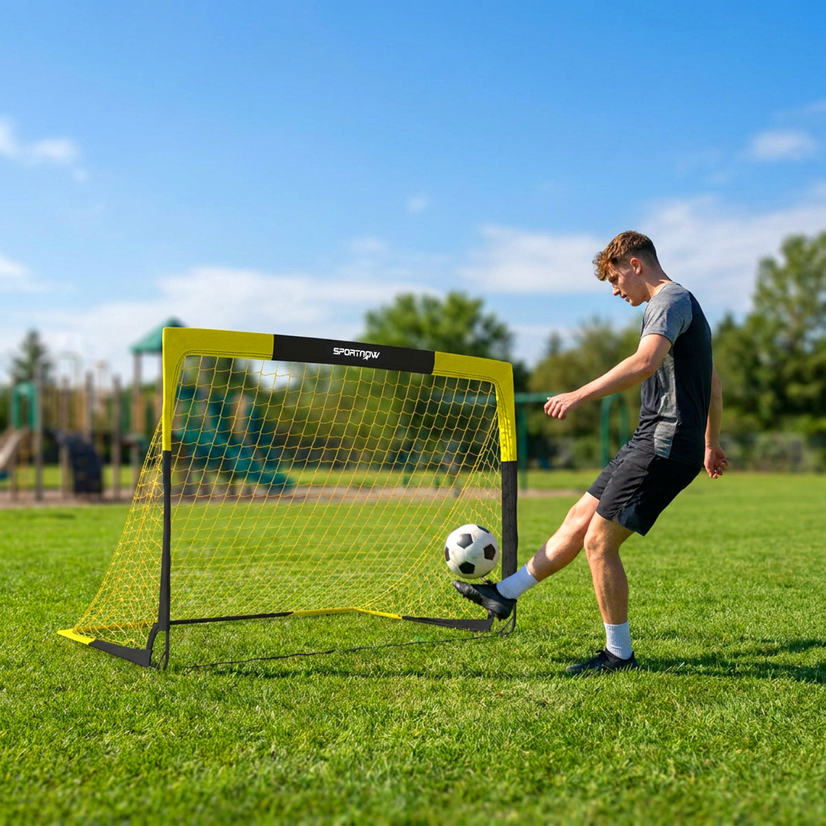 Pop-up voetbaldoel voor de tuin, voor jongeren & volwassenen, draagbaar buitendoel met scheurbestendig doelnet (2)