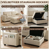 Hoekbank 216 cm 3-zits L-vorm bank met omkeerbare opbergpoef, ribfluweel-look, brede zitting, voor woonkamer (5)