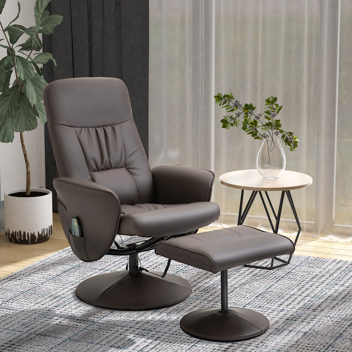 Relaxfauteuil met voetenbank, draaibare tv-fauteuil met 10 massagepunten, ligfunctie, massagestoel met (2)