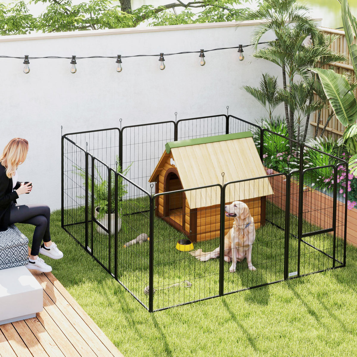 Puppyren 12-delig puppyren met 12 rasterpanelen deur grondpennen flexibel inklapbaar beschermzeil 100cm hoog (2)