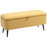 Zitbank, opbergbank, gestoffeerde bank, linnenlook, tot 150kg, 101x38,5x44,5 cm, geel