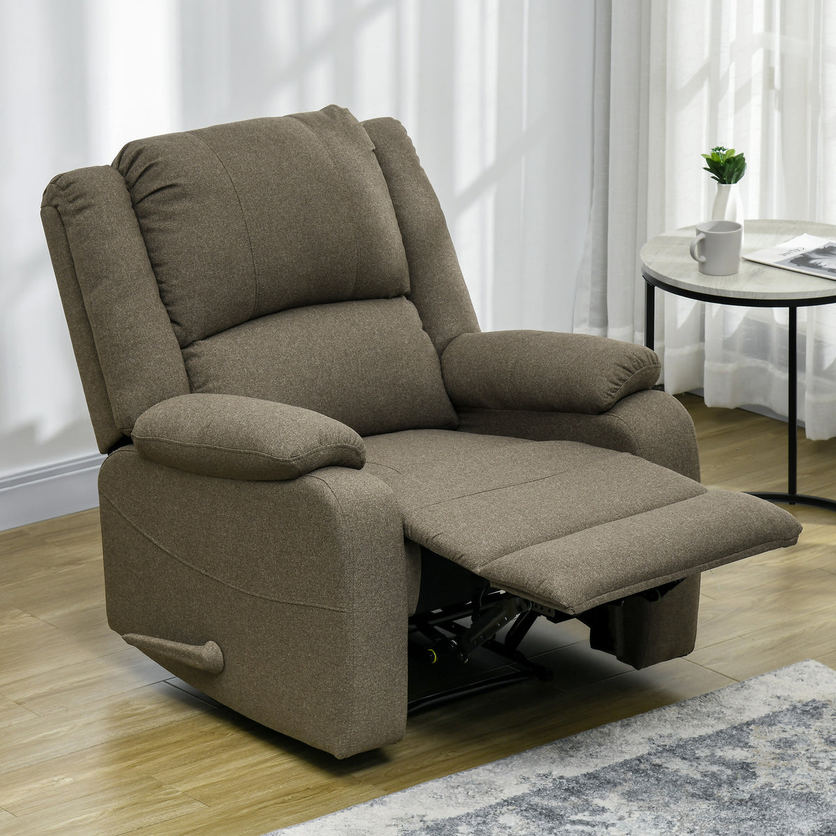Relaxfauteuil, ligfunctie en voetensteun, verstelbaar, tot 150 kg, stalen frame, 90 x 96 x 98 cm, bruin (2)