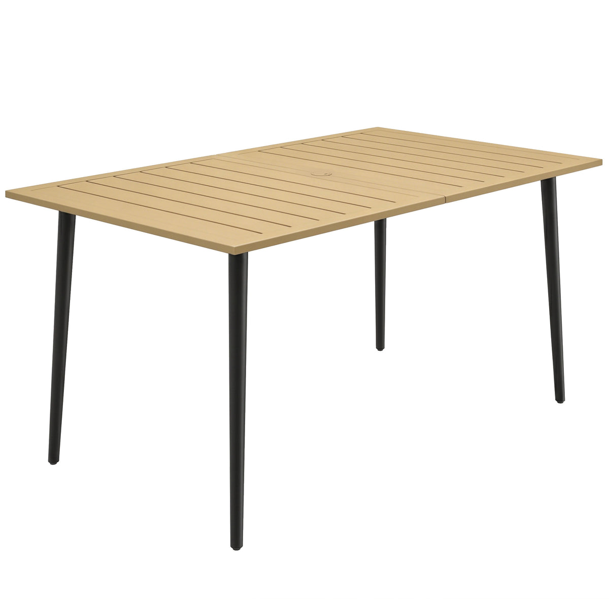 Tuintafel 150x90 cm, weerbestendige balkontafel van staal, balkontafel met parasolgat bruin