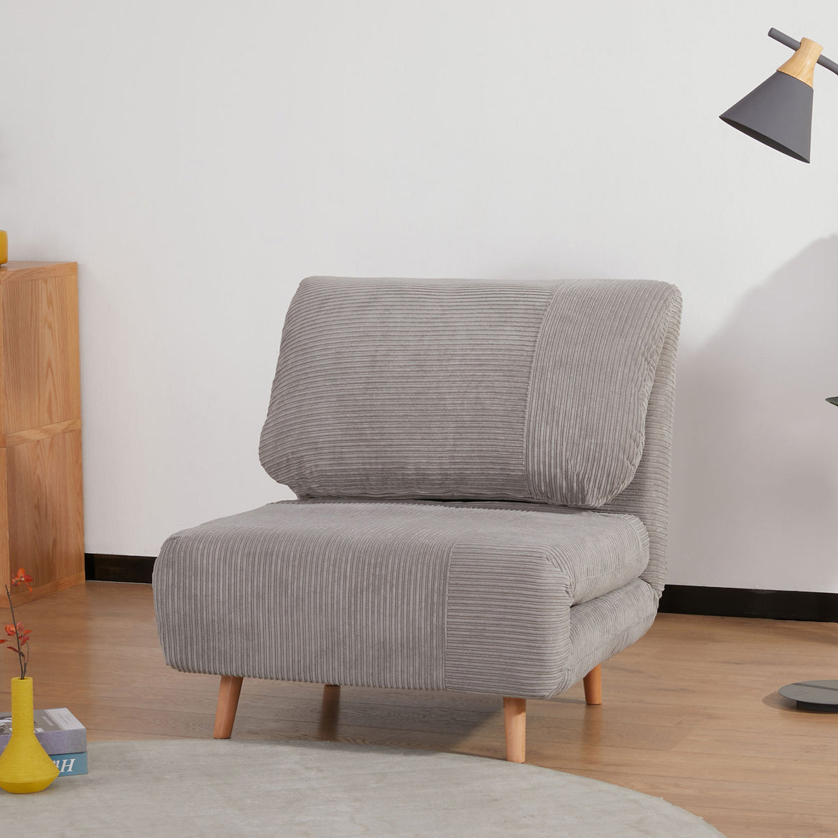 2-in-1 slaapfauteuil logeerbed, tot 200 kg, verstelbare hoofdsteun, cord-look, 82 cm x 8 cm x 83 cm, grijs (2)