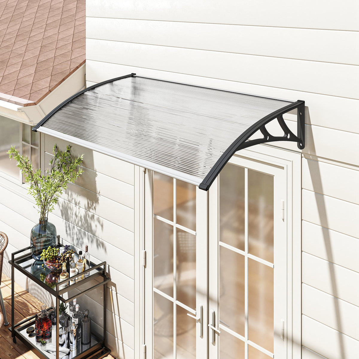 Luifel voor voordeur/raam, weerbestendig, transparant, aluminium verbindingsstangen/polycarbonaat, 110 x 60 x 18 (2)