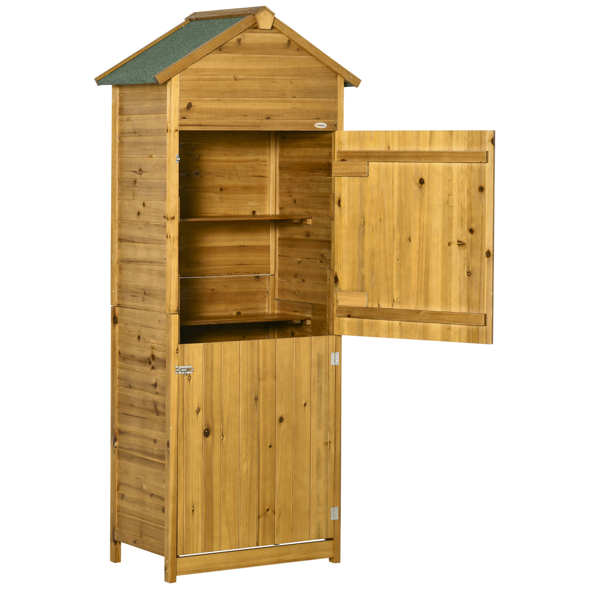 Apparatenkast, tuinhuisje, 2 legplanken, 2 deuren, weerbestendig, natuurlijk hout, 79 x 49 x 190cm