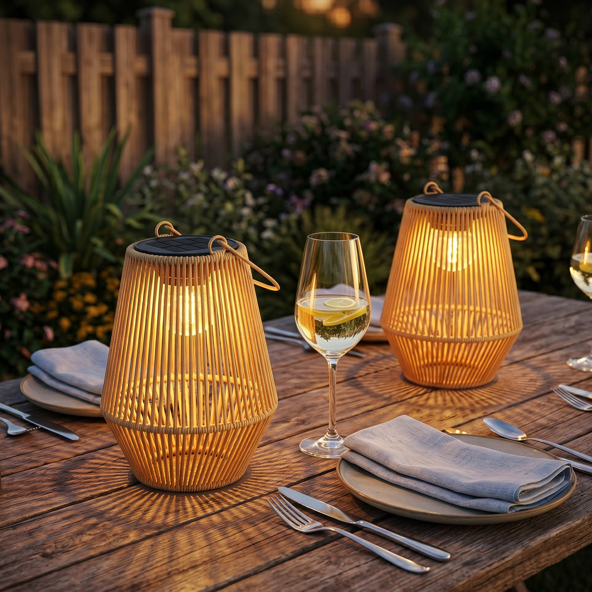 Solar-vloerlamp 2-delige set rotan hangende solarlampen met lichtsensor IP44 waterdichte solarlamp voor tuin (2)