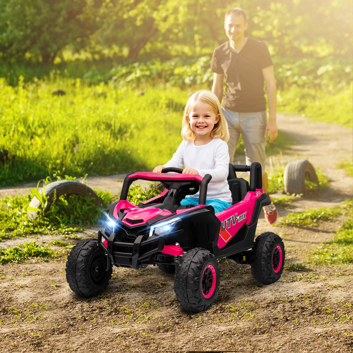12V elektrische kinderauto, afstandsbedieningsfunctie, gordel, claxon, ledverlichting, usb-poort, voor 3-5 jaar (2)