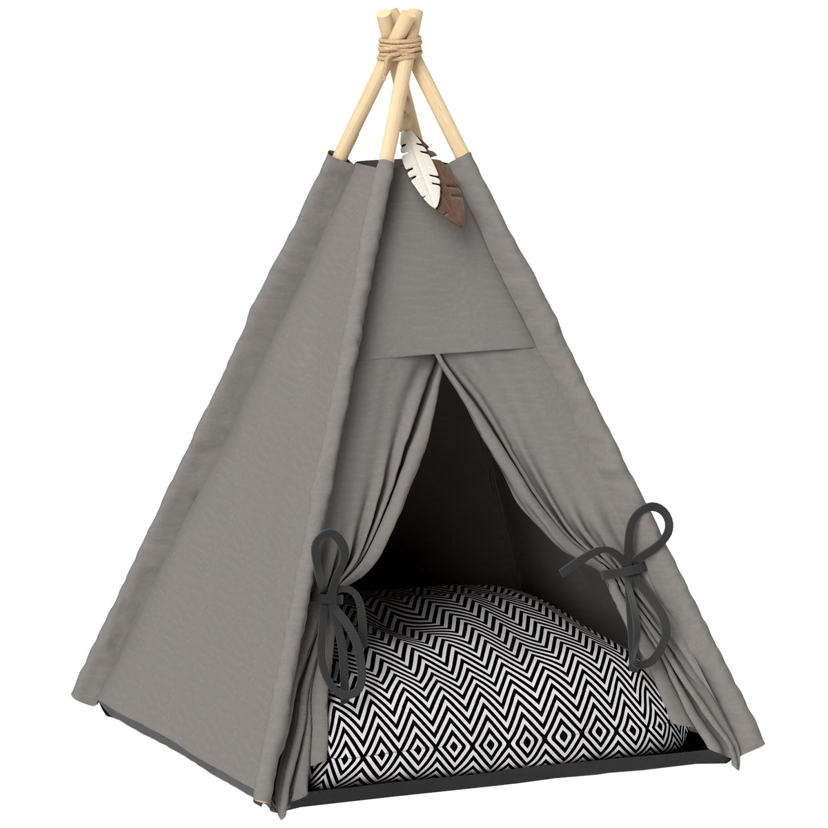 Tipi-tent voor huisdieren, dierenbed in tipi-design, kattentent met kussen, hondenbed om in te slapen, kattenbed