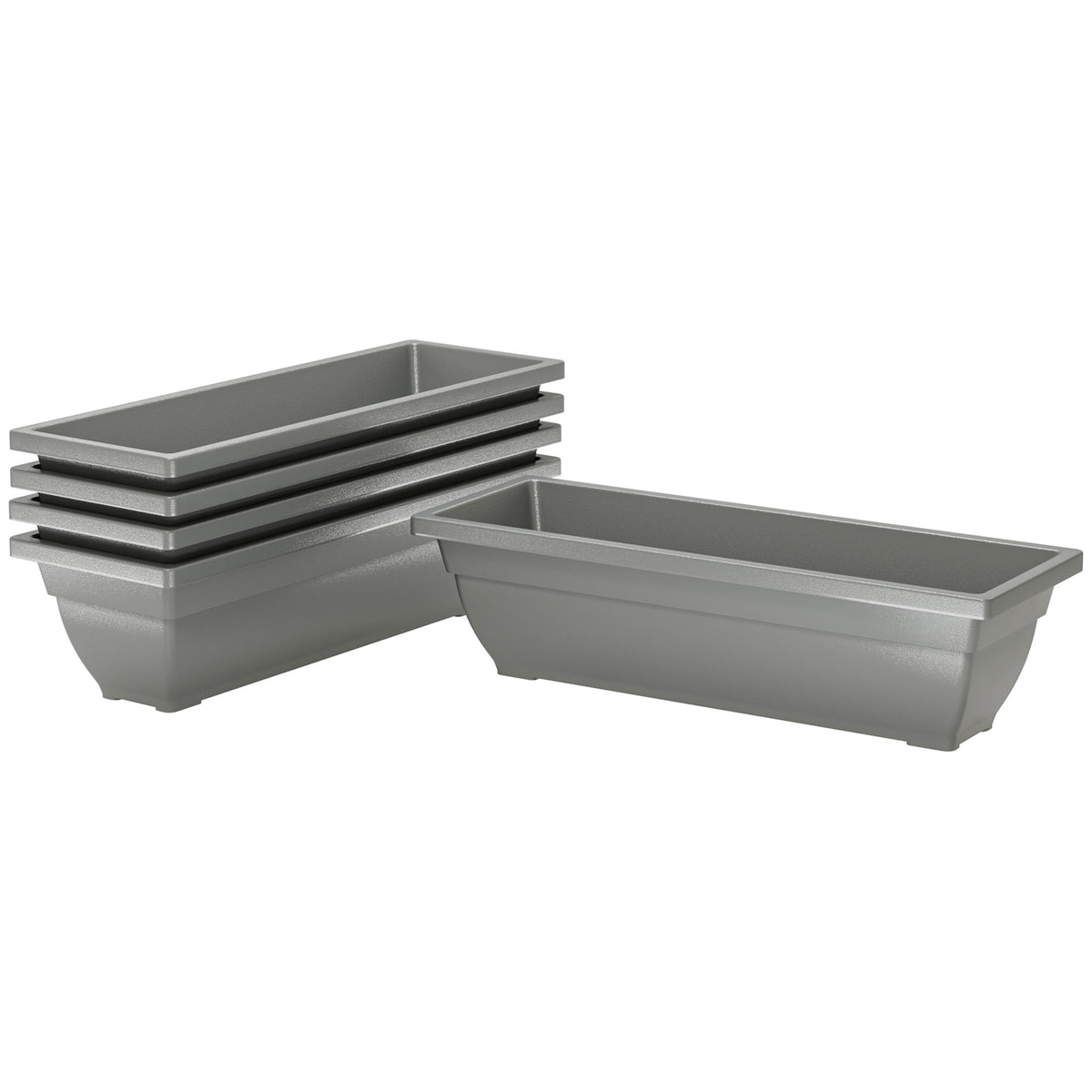 5-delige set bloempotten, plantenbakken van kunststof voor terras, tuin, balkon, 59 x 21 x 16 cm, grijs
