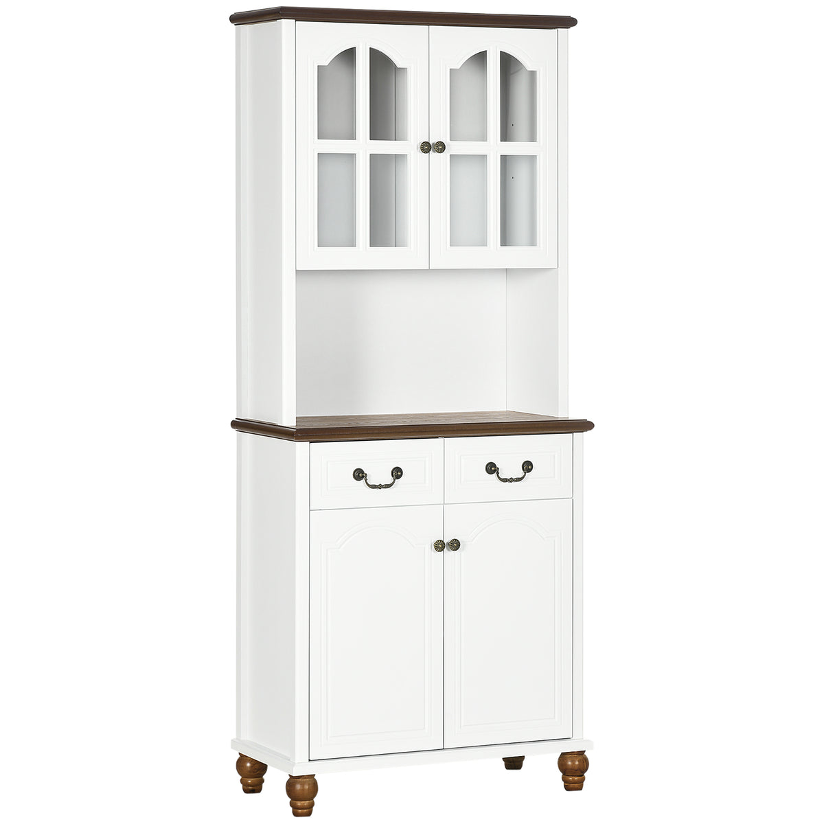 Keukenkast, buffetkast, 2 lades, 2 kastvakken, klassiek design, wit+donkerbruin, 76 x 38 x 182 cm