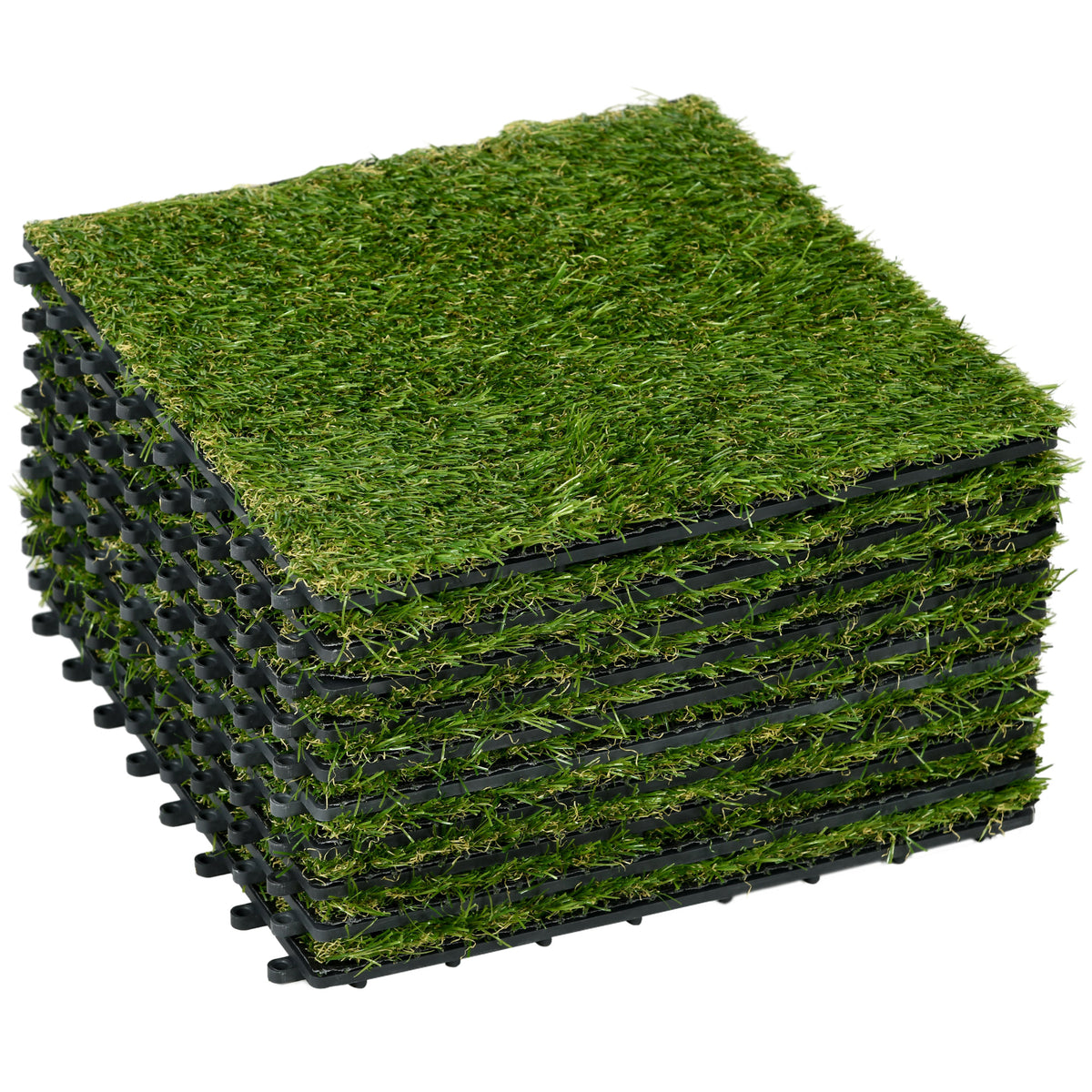 Kunstgras, natuurgetrouw, drainagesysteem, 6,5 k vezels/m², 25 mm hoog, 10-delige set van 30x30 cm, groen