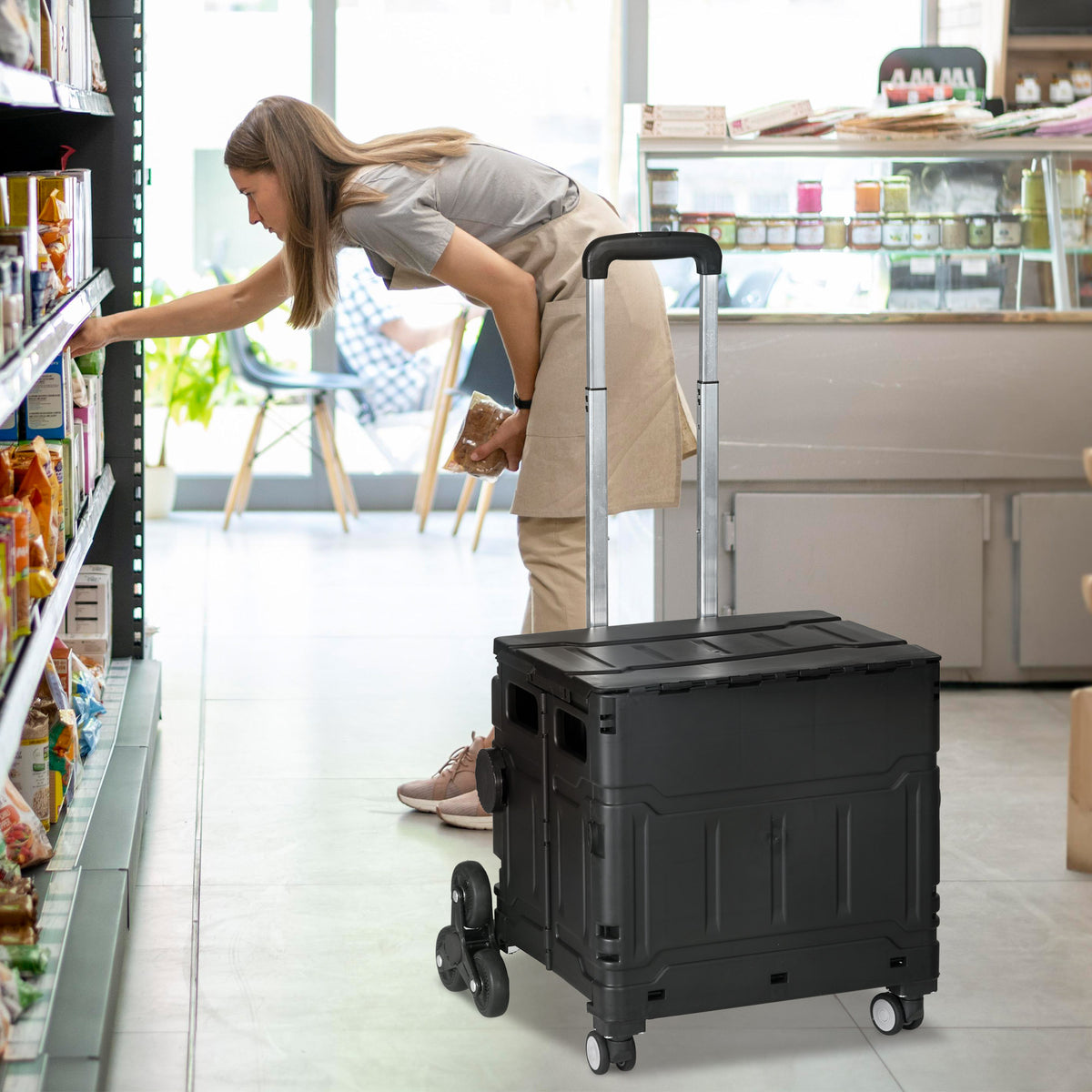 Boodschappentrolley, trapklimmer, inklapbaar, telescopische handgreep, belastbaar tot max. 65 kilo, zwart (2)