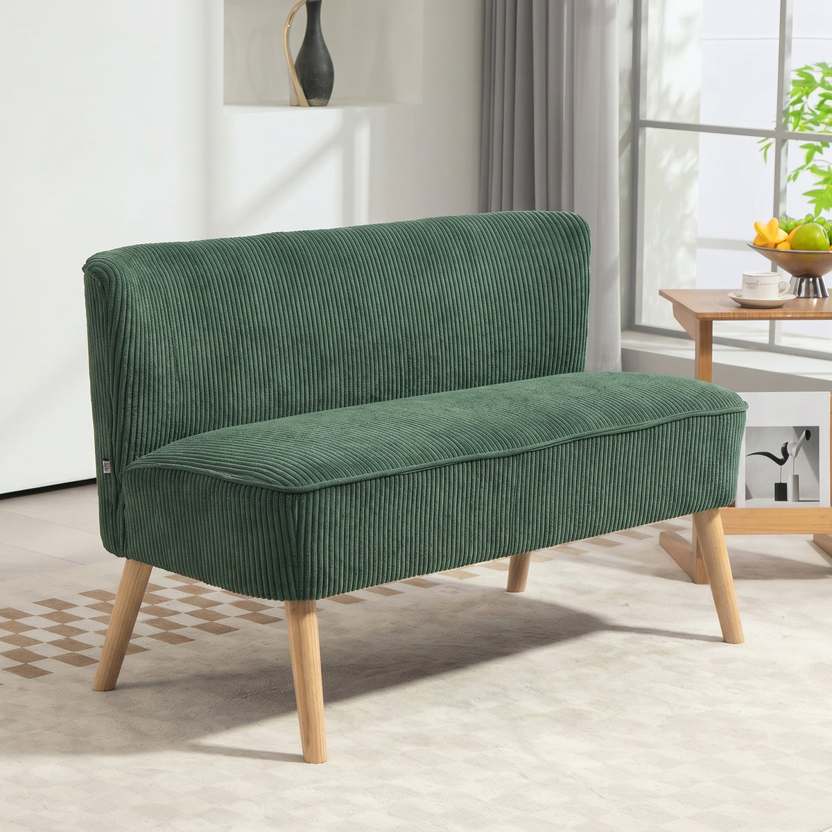2-zits gestoffeerde bank, hout, fluweelachtig polyester, schuimrubber, 117 x 56,5 x 77 cm, groen (2)