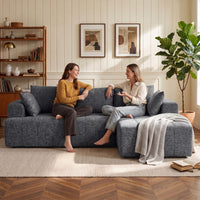 3-zits hoekbank in L-vorm met ottomane, converteerbare chenille-cloud-slaapbank met binnenveringbekleding, grijs (8)