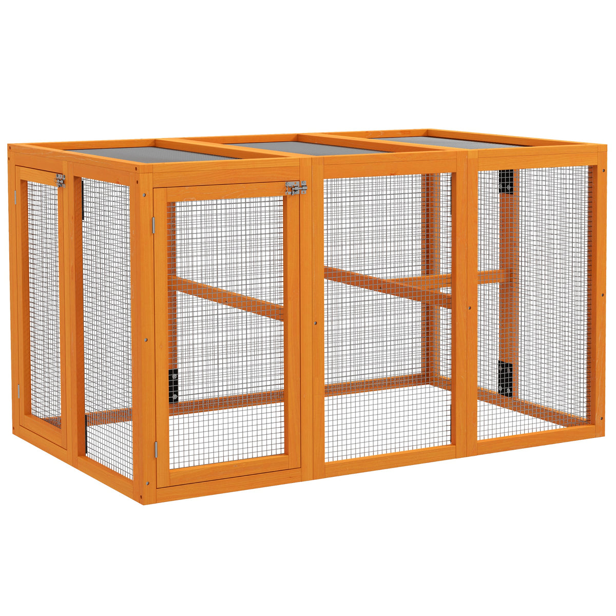 Kippenhok voor 1-3 kippen, houten frame, staaldraad, uitbreidbaar ontwerp, houten zitstokken, oranje