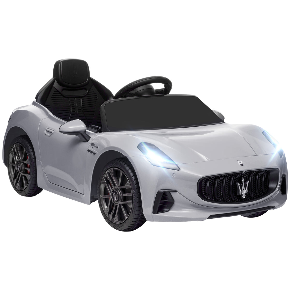 12V elektrische kinderauto, kindervoertuig met ledverlichting, muziek, claxon, voor kinderen van 3-5 jaar, grijs