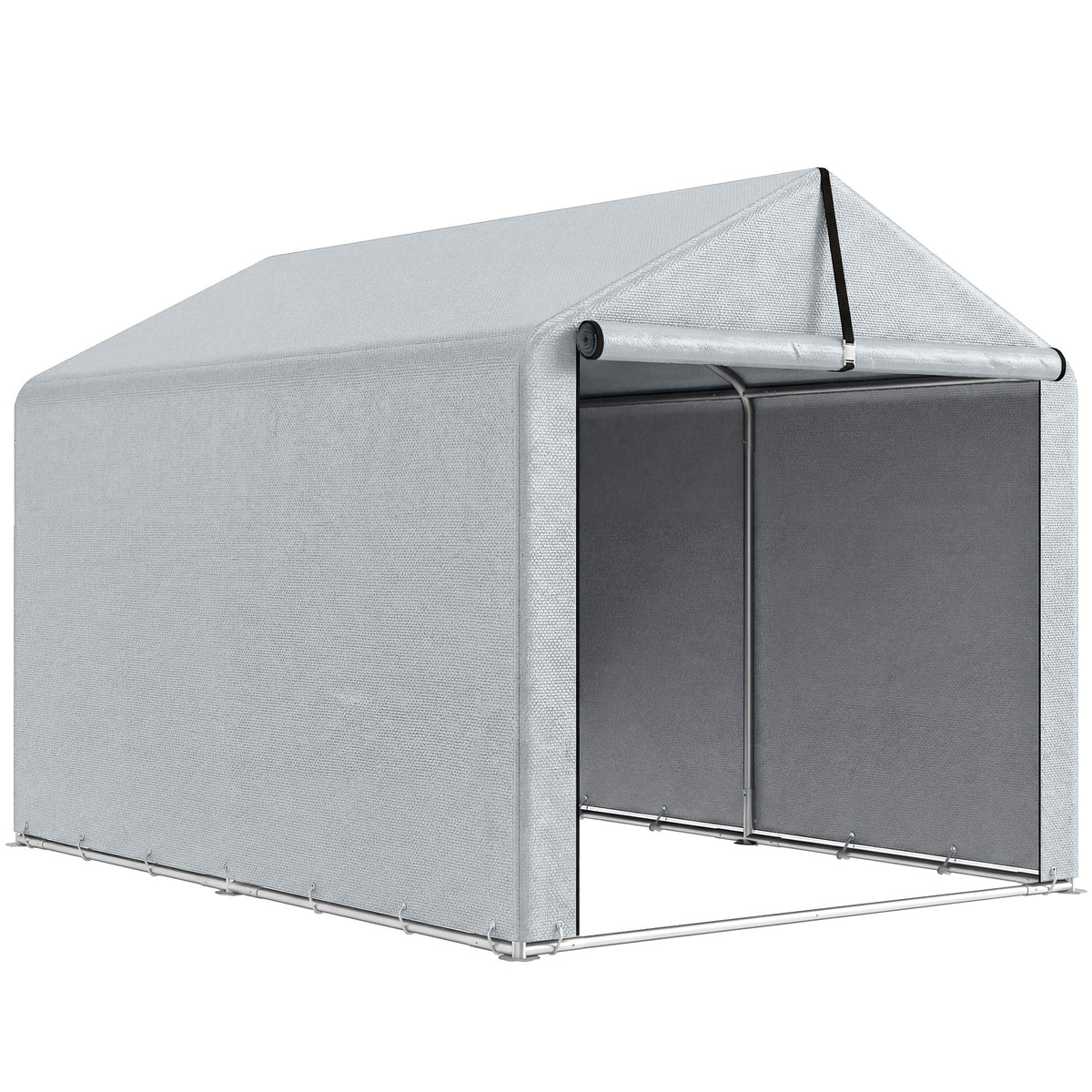 Garagetent 2,2 x 1,6 m waterdicht gereedschapstent met roldeur zadeldak stalen frame, UV-bestendig lichtgrijs