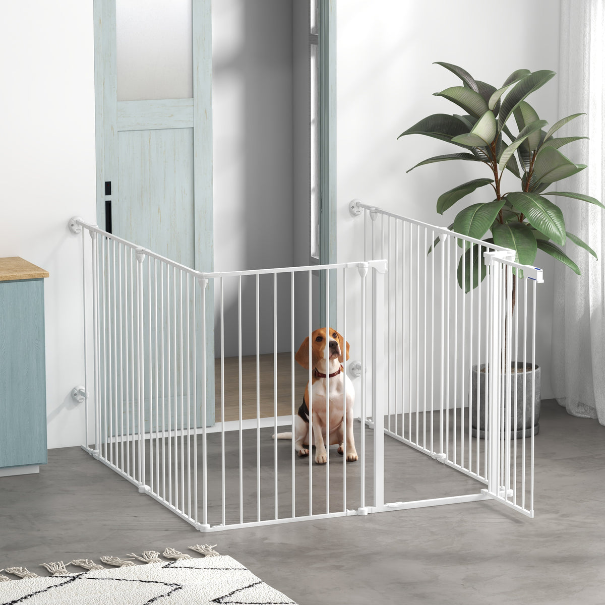 Puppenren, modulair ontwerp, inklapbaar, stalen frame, voor binnen, wit, 90 x 123 x 102 cm (2)