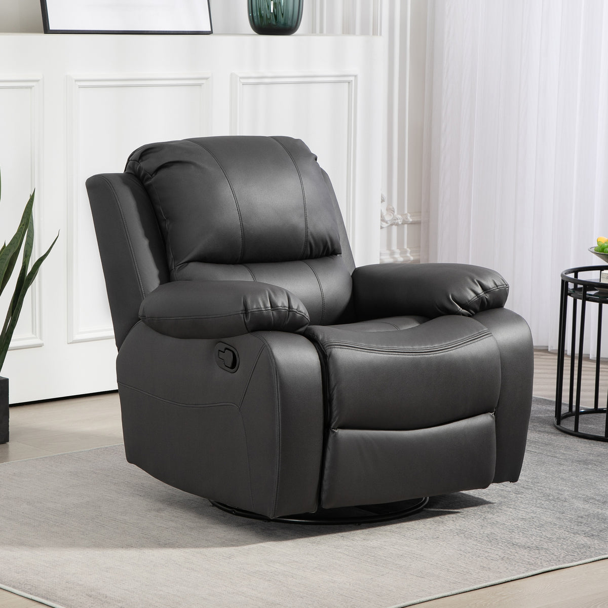 Relaxfauteuil, verstelbare rugleuning & voetensteun, draaibaar, tot 150 kg, stalen frame, 93x100x98cm, zwart (2)