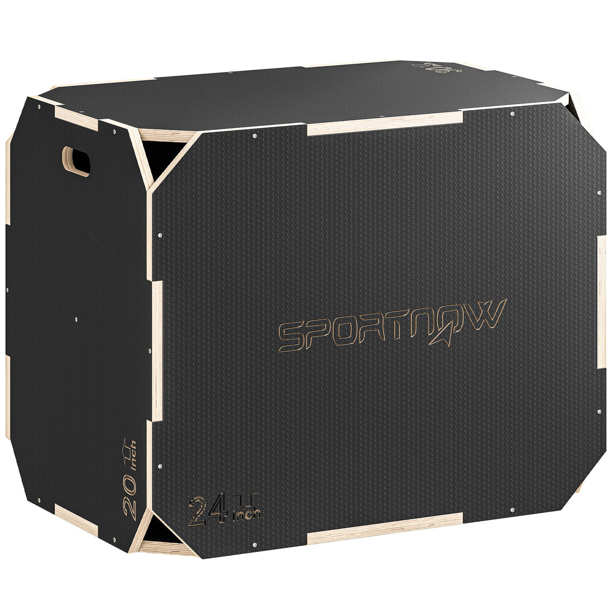 3-in-1 plyo-box, sprongbox met handgrepen, voor home-fitness en outdoor-workouts, 3 spronghoogtes, hout, zwart