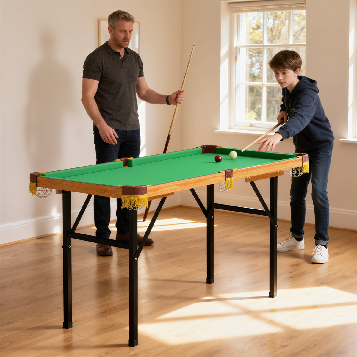 Opklapbare biljarttafel, mini-biljarttafel, 2 keuen, 16 ballen, driehoek, borstel, groen (2)